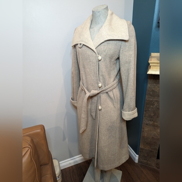 Women's Neutral Wool trench coat. Nicolinni Vintage size 6/8 - Picture 1 of 17